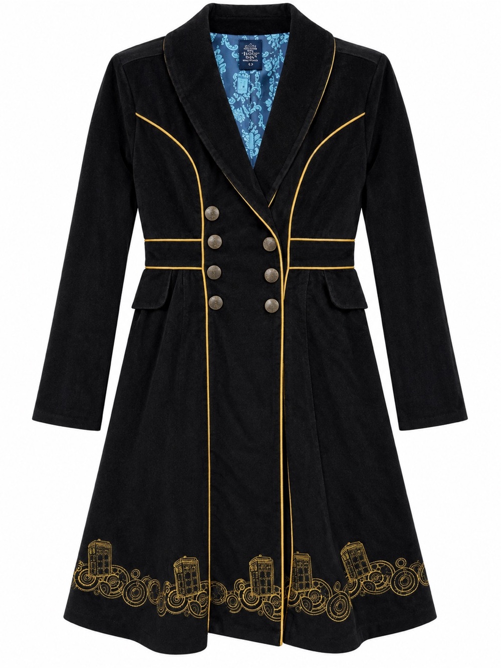 EUC// BBC hot topic Doctor Who embroidered Tardis Corduroy Coat